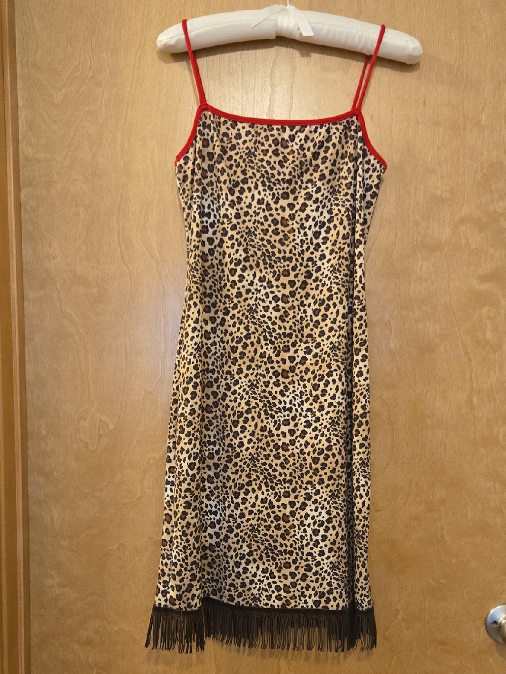 Trixxi Leopard Print Dress with Red Trim and Brown Fringe